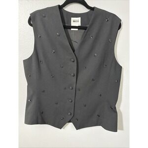 Vtg Womens Vest 14 Five Button Black Dressy Whimsigoth Waistcoat Beaded 90s Glam